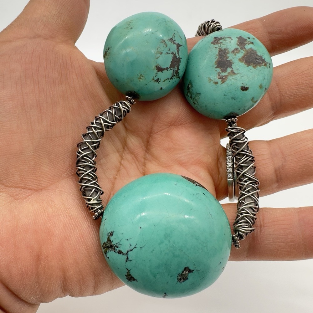 Vtg Southwestern Necklace Turquoise Color Pebble Boho Tribal Nepali Huge Modern